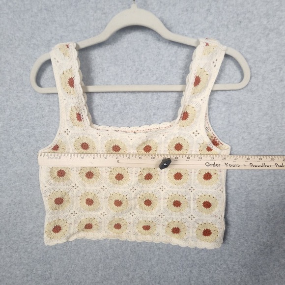 Rebellion Again Crochet Crop Top Womens Small Floral Retro Boho Tank Top Shirt - Picture 5 of 9
